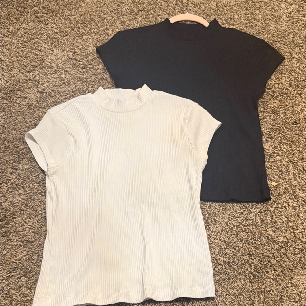 Old Navy Short Sleeve Tees - Black and White Ribbed